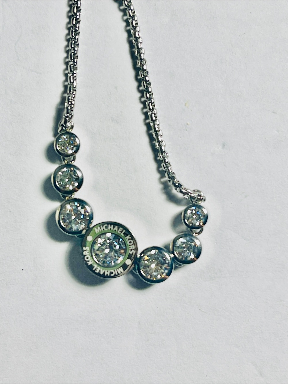 Michael Kors Silver Tone Crystal Station Necklace